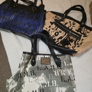 L.A.M.B. Blue & Black, Tan & Black, Gray Camo Trio of Shoulder Bags